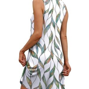 Sleeveless White Dress with Leaf Pattern